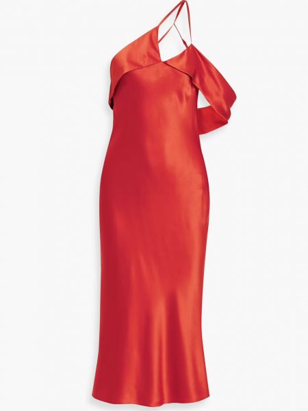 Платье миди из шелкового шармеза на одно плечо с открытой спиной Michelle Mason, кирпич