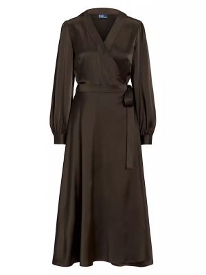 Атласное платье миди с запахом Polo Ralph Lauren, dark brown