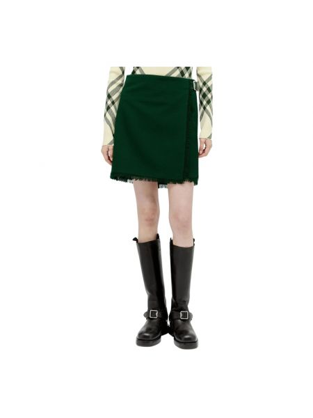 Mini spódniczka z frędzli wełniana Burberry zielona