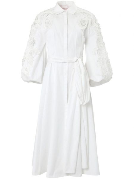 Pamučni ravna haljina s čipkom Carolina Herrera bijela