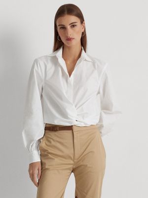 Camisa de algodón manga larga Lauren Ralph Lauren blanco