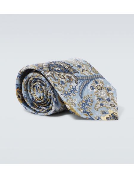 Жакардова копринена вратовръзка на цветя Etro синьо