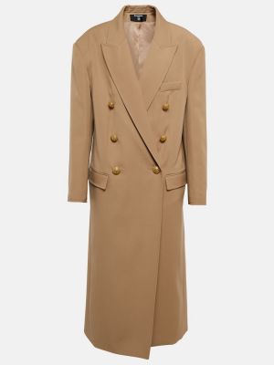 Oversized μάλλινο παλτό Balmain μπεζ