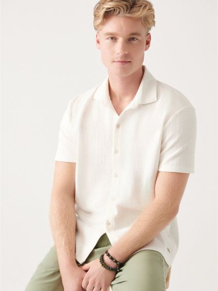 Pletena pamučna košulja kratki rukavi Avva bijela