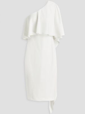 Платье с драпировкой из крепа Badgley Mischka, белое
