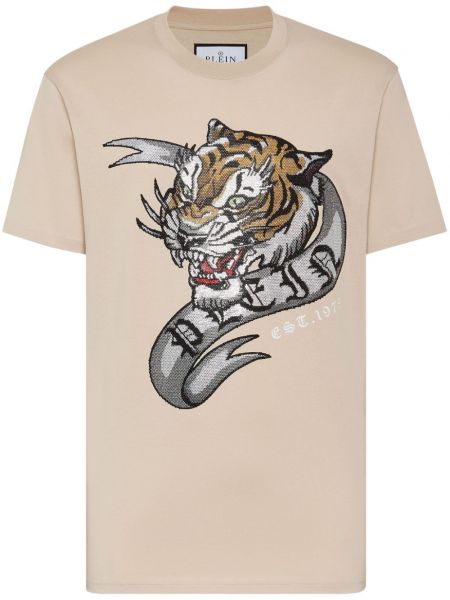 Тениска с принт с тигров принт Philipp Plein бежово