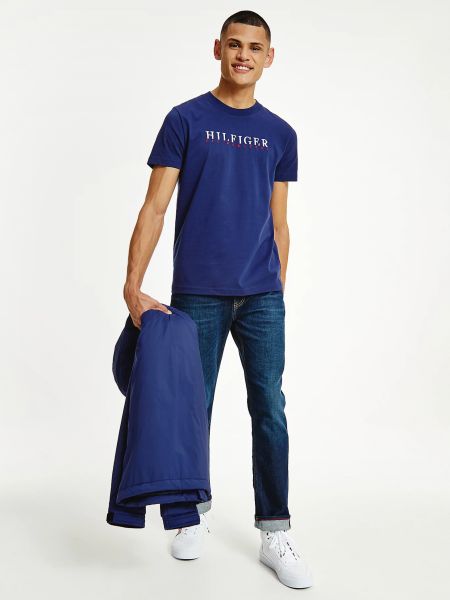 Polo marškinėliai su užrašais Tommy Hilfiger mėlyna