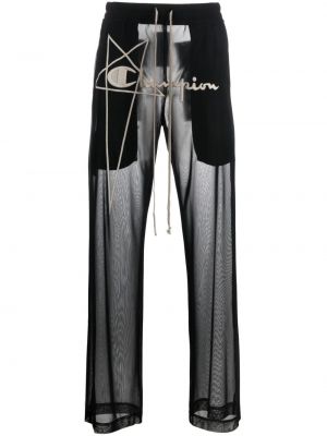 Pantaloni cu broderie transparente Rick Owens X Champion negru