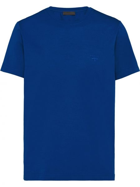 Slim fit priliehavé tričko s výšivkou Prada modrá