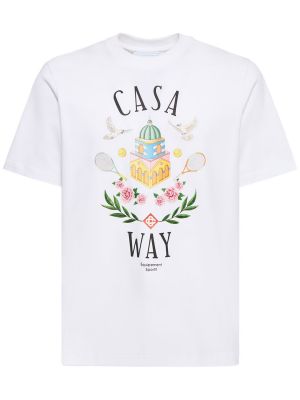 T-shirt di cotone con stampa Casablanca bianco
