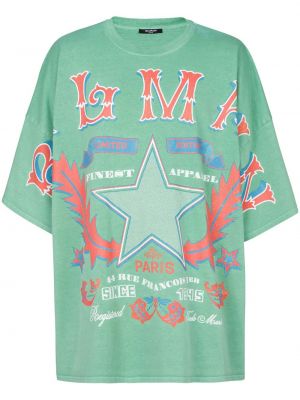 T-shirt en coton à imprimé Balmain vert