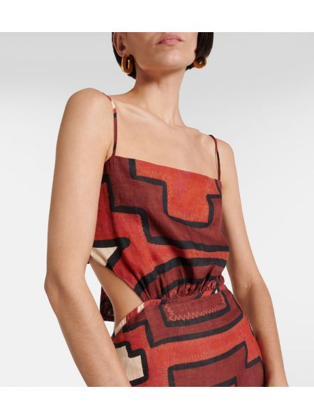 Λινένιος μίντι φόρεμα με σχέδιο Johanna Ortiz κόκκινο