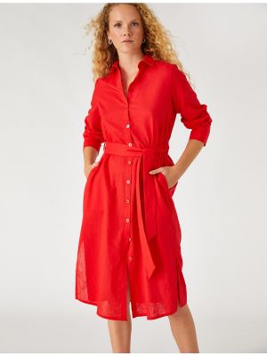Lanena midi obleka Koton rdeča