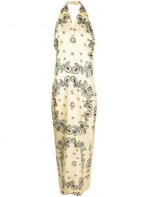 Sukienka długa z nadrukiem z wzorem paisley Nanushka żółta