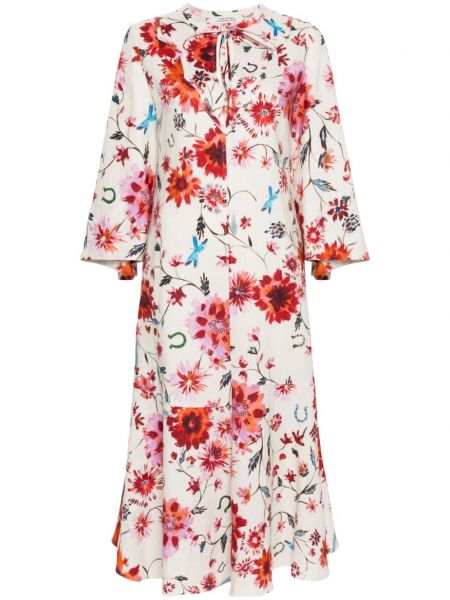 Lanena midi haljina s cvjetnim printom s printom Dorothee Schumacher bijela