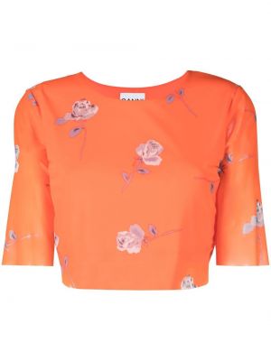 Majica s cvetličnim vzorcem s potiskom z mrežo Ganni oranžna