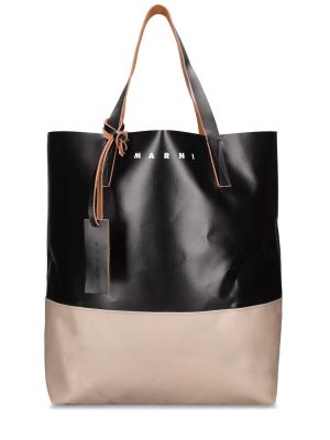 Δερμάτινη τσάντα shopper Marni μαύρο