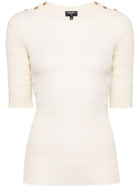 Μάλλινη μπλούζα με κουμπιά Chanel Pre-owned λευκό
