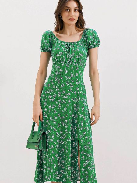 Virágos viszkóz ruha Bigdart zöld