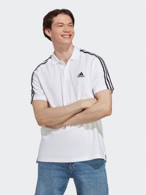 Поло тениска бродирана с копчета на райета Adidas бяло