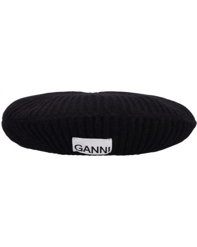 Vlněný baret Ganni černý