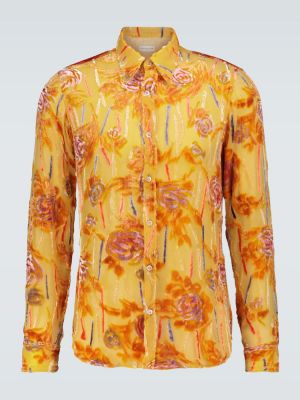 Průsvitná hedvábná košile s potiskem Dries Van Noten oranžová
