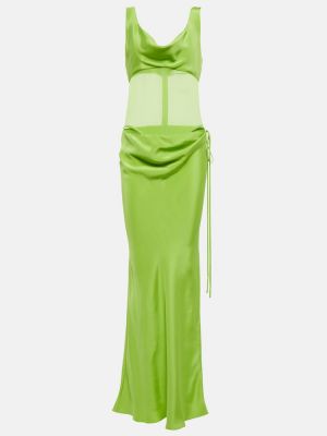 Priehľadné hodvábne saténové dlouhé šaty Christopher Esber zelená