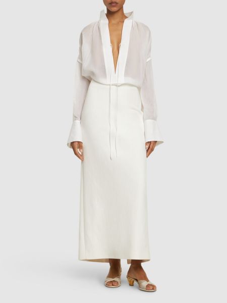 Viskózová ľanová dlhá sukňa Ferragamo biela