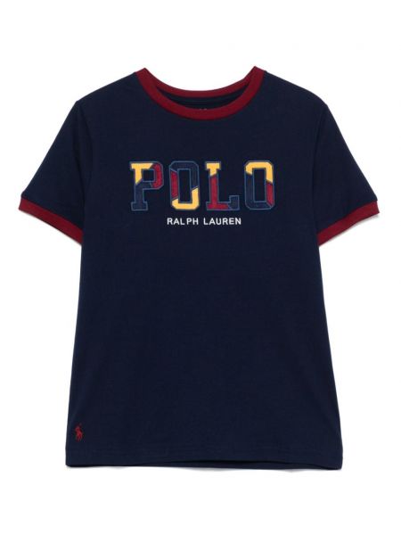 Puuvilla vakosametti t-paita tytöille Ralph Lauren Kids sininen