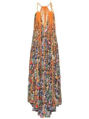 Плисирана копринена миди рокля на цветя Stella Mccartney
