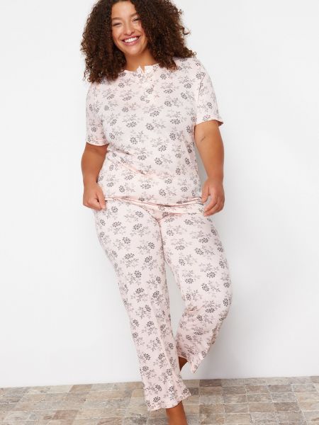 Pijamale cu nasturi cu model floral tricotate Trendyol