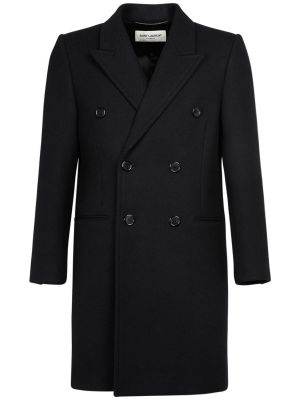 Vlnený vlnený kabát Saint Laurent čierna