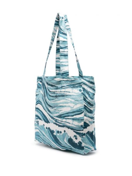 Lněná shopper kabelka s abstraktním vzorem Maison Kitsuné modrá