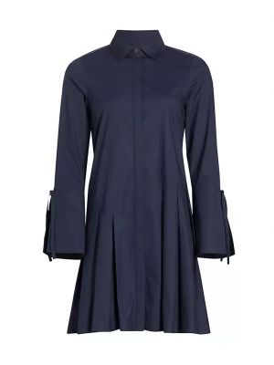 Плиссированное хлопковое платье-рубашка Derek Lam 10 Crosby синее