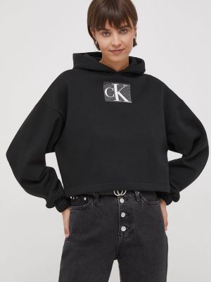 Суичър с качулка с апликация Calvin Klein Jeans черно