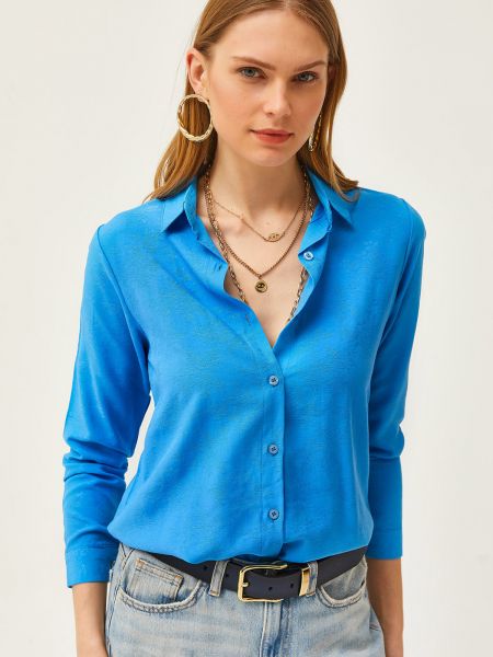 Жакардова сатенена риза на цветя Olalook синьо