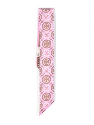 Копринена вратовръзка с принт Tory Burch розово