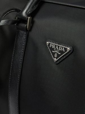 Найлонови кожени пътна чанта Prada черно