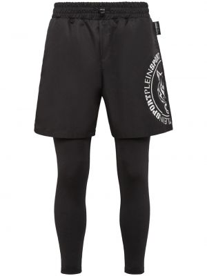Rastezljive hlače s printom Plein Sport crna