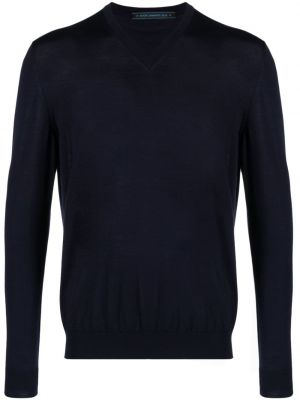 Sweter wełniany z dekoltem w serek Kiton niebieski