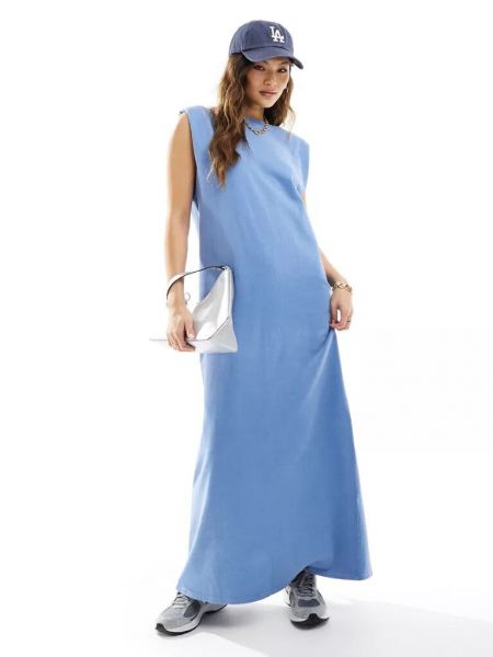 Длинное платье с круглым вырезом Asos синее
