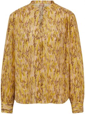 Svilena srajca s potiskom z abstraktnimi vzorci Boss rumena