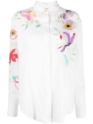 Bombažna srajca s cvetličnim vzorcem Forte_forte bela