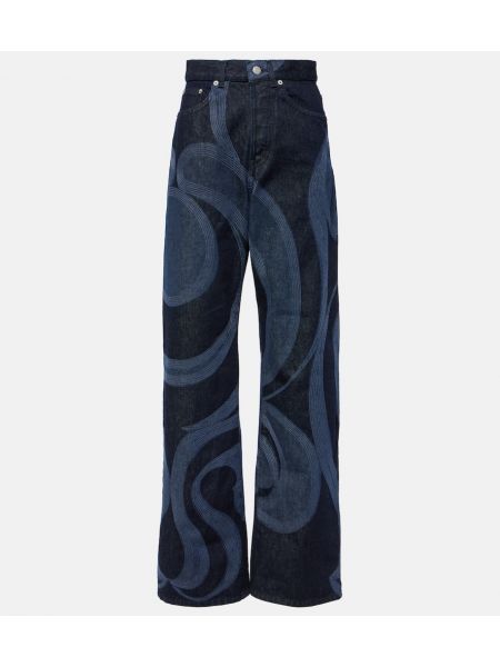 Straight leg jeans con stampa Dries Van Noten blu