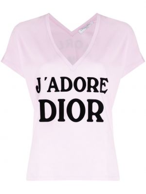 Różowa koszulka z dekoltem w serek Christian Dior