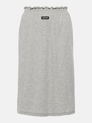 Falda midi de algodón de tela jersey Miu Miu gris