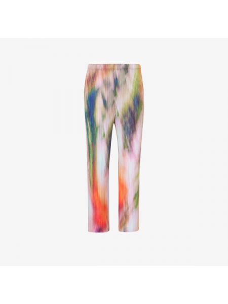 Плиссированные трикотажные прямые брюки с абстрактным узором Pleats Please Issey Miyake