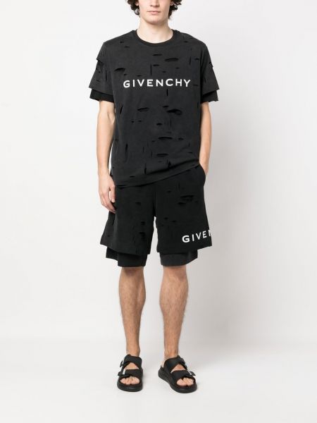 Tričko s dírami s potiskem Givenchy černé