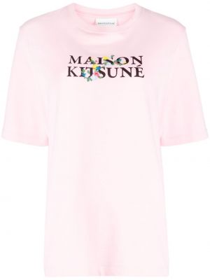 Raštuotas medvilninis marškinėliai Maison Kitsuné rožinė