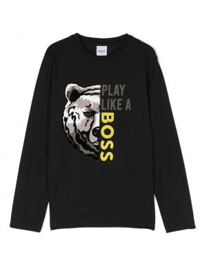 T-shirt con stampa a maniche lunghe Boss Kidswear nero